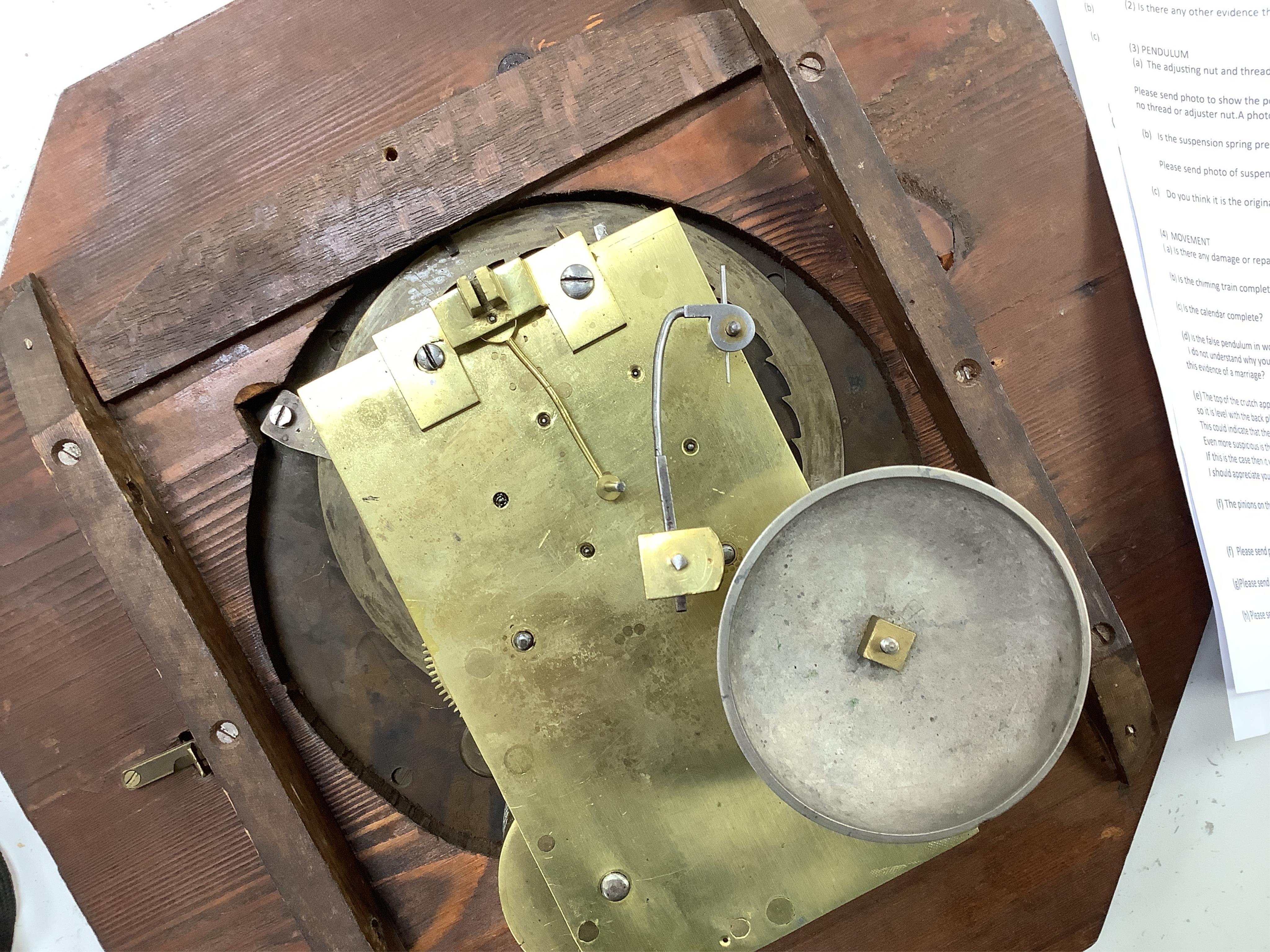 An unusual early Victorian drop dial wall clock, by Pace 126, Gt. Portland Street wall clock, twin fusee striking on a bell with visible pendulum bob and key, 53cm high. Condition - fair, untested